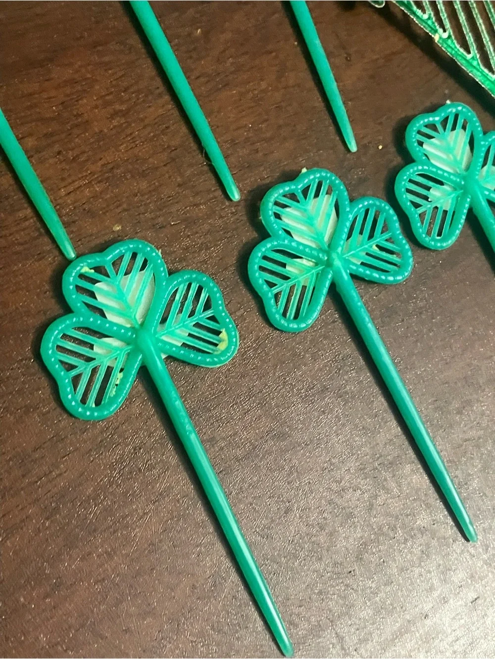 Lot of Vintage St. Patrick's Day Shamrock Cupcake Toppers & Paper Harp